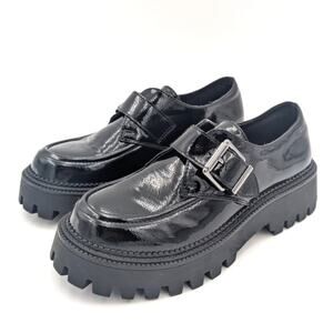 Steve Madden Bishop Platform Loafer Shoes Women's Black Patent Size US7.5 EU38